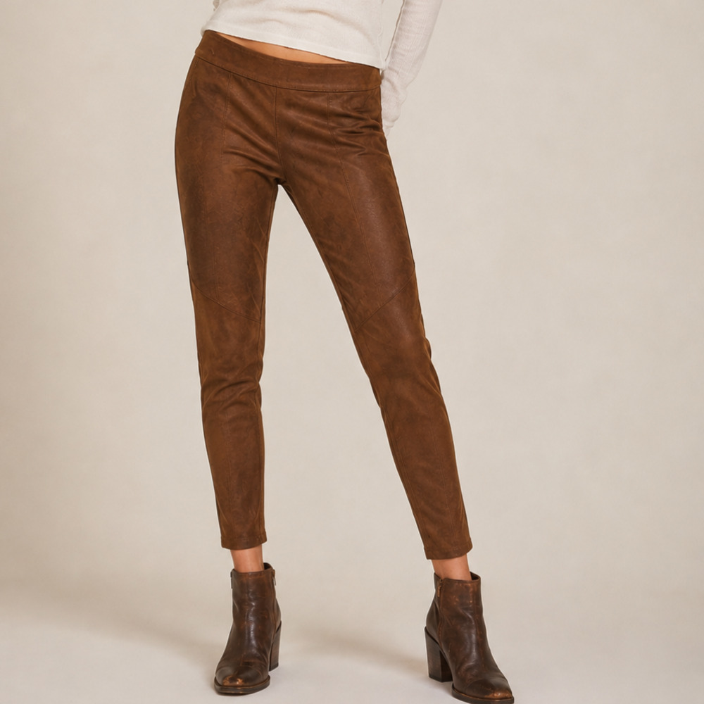 Free People Vegan Suede Skinny Pants Brown Moto Leggings Boho Fall Size 31